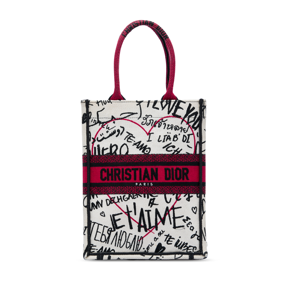 Pre-Loved Dior DiorAmour Embroidered Canvas Graffiti Vertical Book Tote